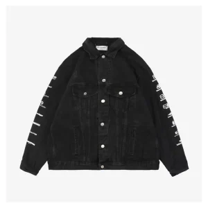 Balenciaga Paris Multi-Logo Print Denim Jacket