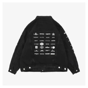 Balenciaga Paris Multi-Logo Print Denim Jacket Back view