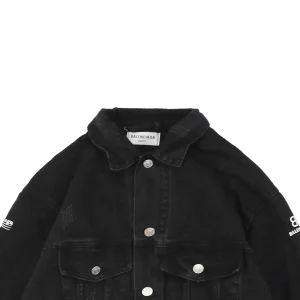 Balenciaga Paris Multi-Logo Print Denim Jacket