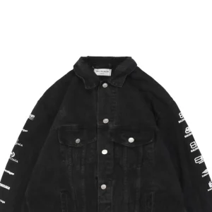Balenciaga Paris Multi-Logo Print Denim Jacket
