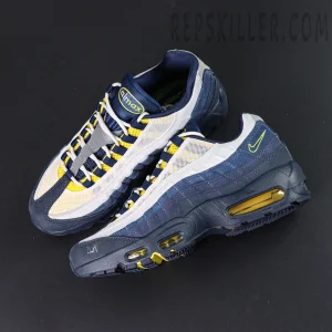Top view of Eric Koston x Nike SB x Air Max 95 ‘Obsidian Speed Yellow’ showing gradient blue suede panels.