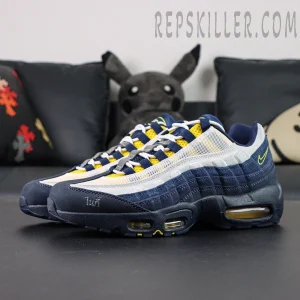 Side profile of Eric Koston x Nike SB x Air Max 95 ‘Obsidian Speed Yellow’ with yellow Air Max cushioning.
