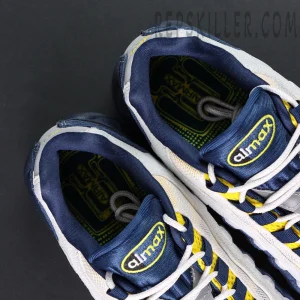 Overhead view of Eric Koston x Nike SB x Air Max 95 ‘Obsidian Speed Yellow’ showing Air Max branding on insoles.