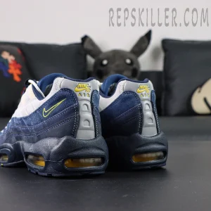 Rear view of Eric Koston x Nike SB x Air Max 95 ‘Obsidian Speed Yellow’ with yellow Nike SB Air logos.