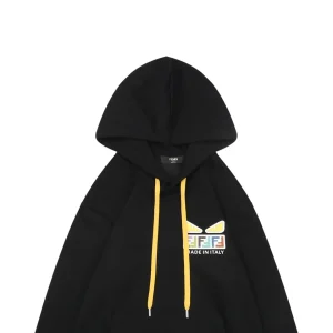F Multicolor Monster Eyes Flocked Logo Hoodie Black