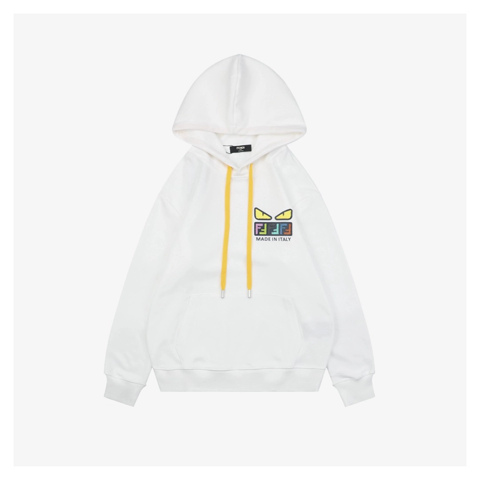 F Multicolor Monster Eyes Flocked Logo Hoodie White