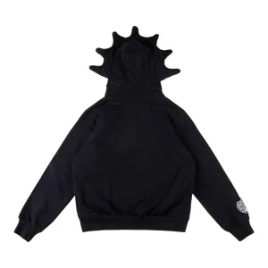 Glo Gang Black Rhinestone Spiked Full Zip Hoodie Back view