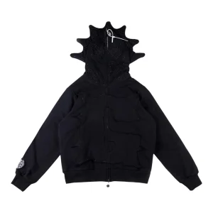 Glo Gang Black Rhinestone Spiked Full Zip Hoodie Front view