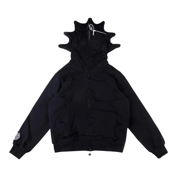 Glo Gang Black Rhinestone Spiked Full Zip Hoodie Front view