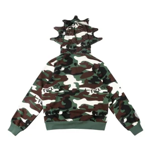 Glo Gang Camo Face Mask Spiked Zip-Up Hoodie Back view
