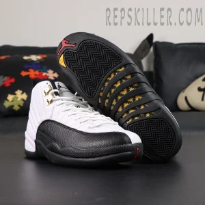 Air Jordan 12 “Taxi” 2025 outsole and side profile highlighting yellow carbon fiber plate and red Jumpman logo.