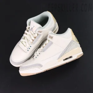 Overhead pair view of Air Jordan 3 SE Craft “Ivory” highlighting premium materials and tonal stitching.