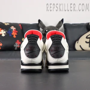 Back view of Air Jordan 4 Retro “Flight Club” highlighting Nike Air heel branding in black and red.