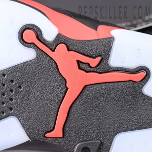 Air Jordan 6 Retro ‘Infrared’ 2019 — Sole detail highlighting red Jumpman logo on icy translucent outsole.
