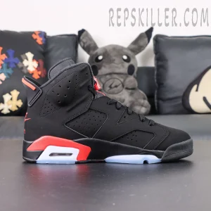 Air Jordan 6 Retro ‘Infrared’ 2019 — Full side profile showing matte black upper and infrared midsole.