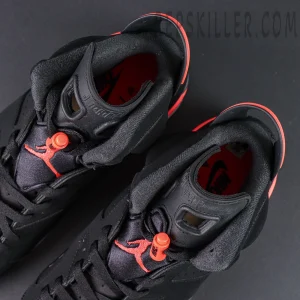 Air Jordan 6 “Reverse Infrared” — Top view showing padded tongue and lace lock in bright crimson.