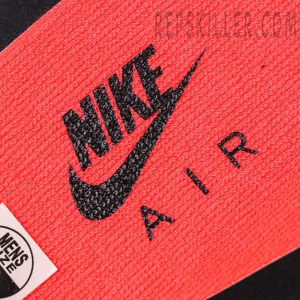 Air Jordan 6 “Reverse Infrared” — Insole detail showing red Nike Air logo printed on black background.