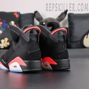 Air Jordan 6 “Reverse Infrared” — Back view highlighting tonal Nike Air embroidery and red heel tab.
