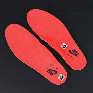 Air Jordan 6 “Reverse Infrared” — Red insole pair detail printed with black Nike Air branding.
