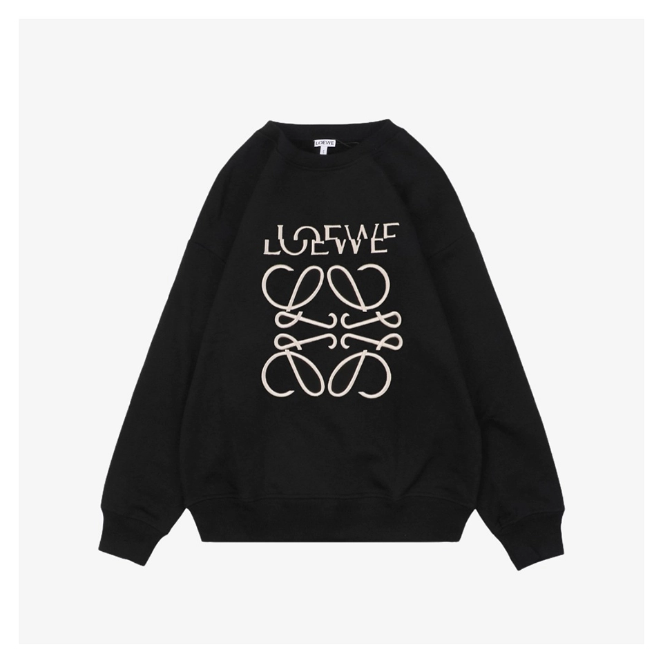 L Anagram Offset Embroidery Crewneck Sweatshirt Black Front view