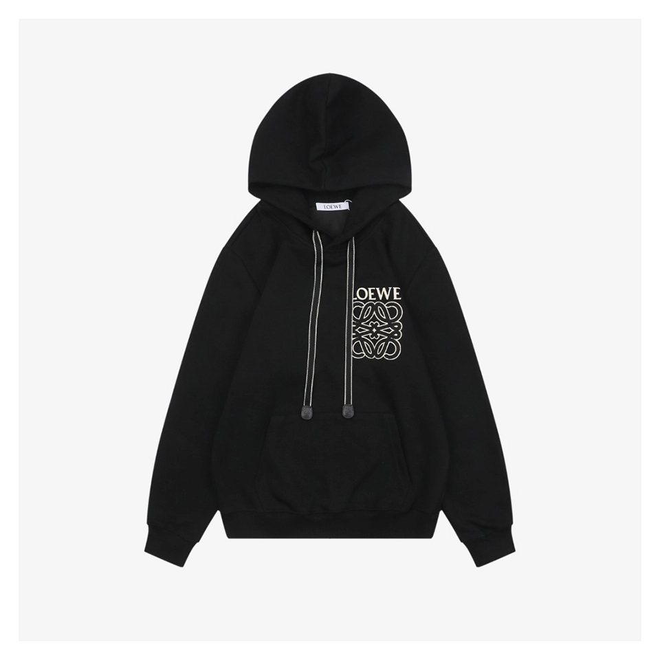 L Anagram Silicone & Towel Embroidered Hoodie Black Front view