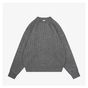 L Cable-Knit Wool Blend Leather Patch Sweater