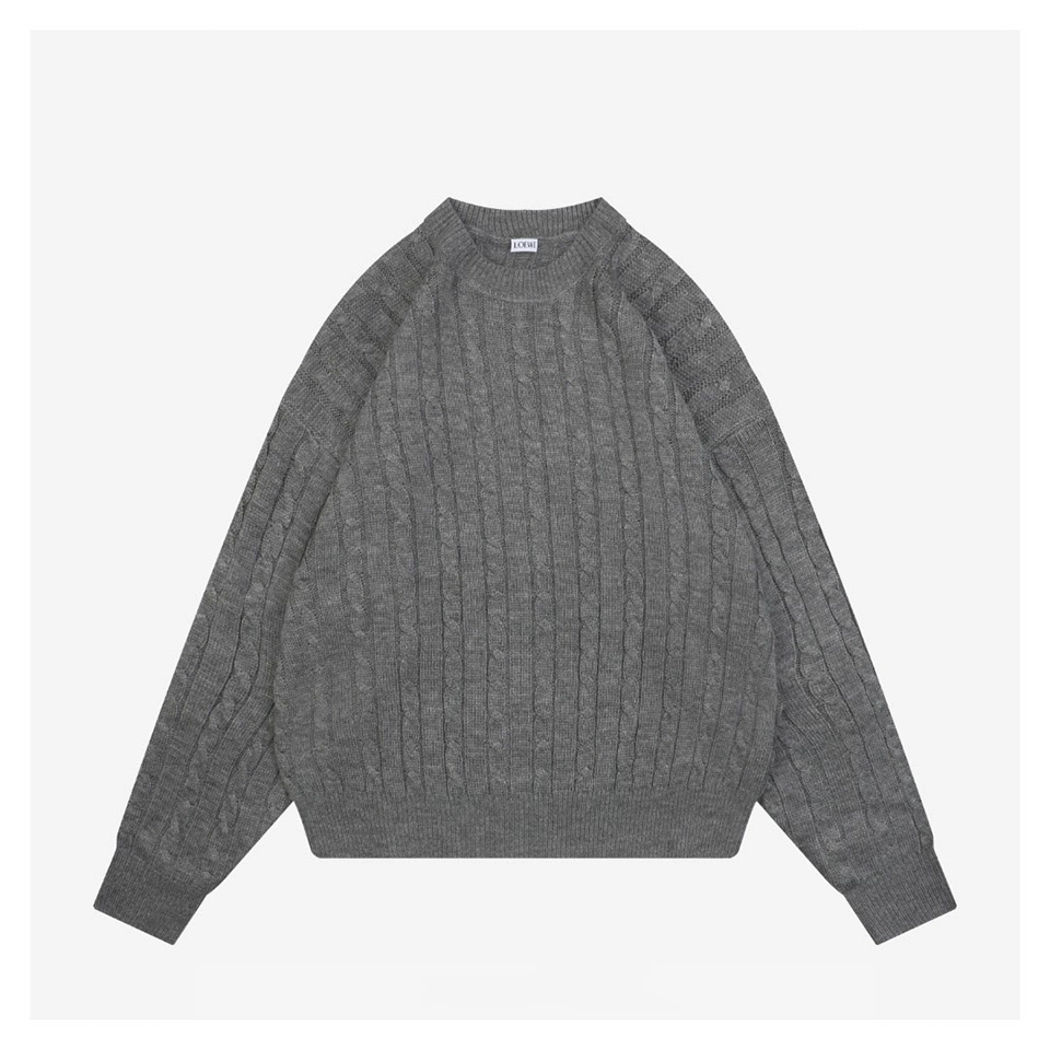 L Cable-Knit Wool Blend Leather Patch Sweater