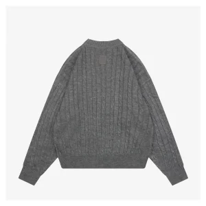 L Cable-Knit Wool Blend Leather Patch Sweater Back view