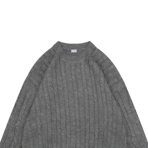L Cable-Knit Wool Blend Leather Patch Sweater