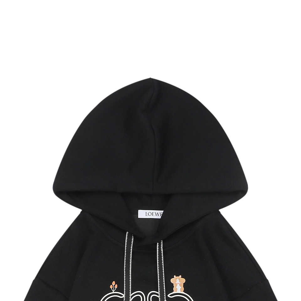 L Guinea Pig Puzzle Logo Embroidered Hoodie Black