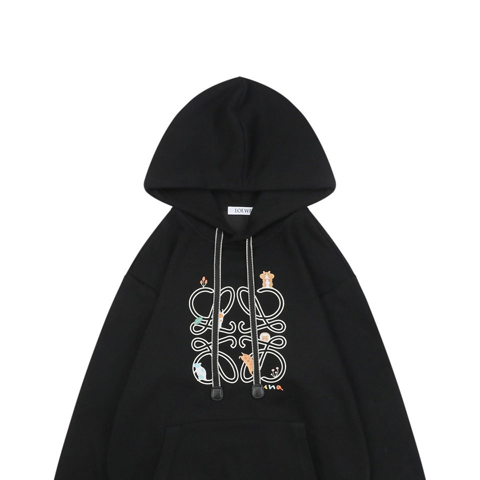 L Guinea Pig Puzzle Logo Embroidered Hoodie Black