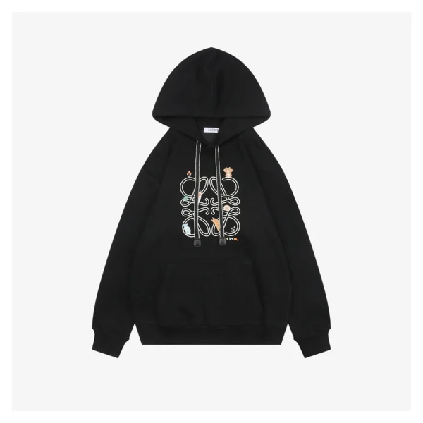 L Guinea Pig Puzzle Logo Embroidered Hoodie Black Front view