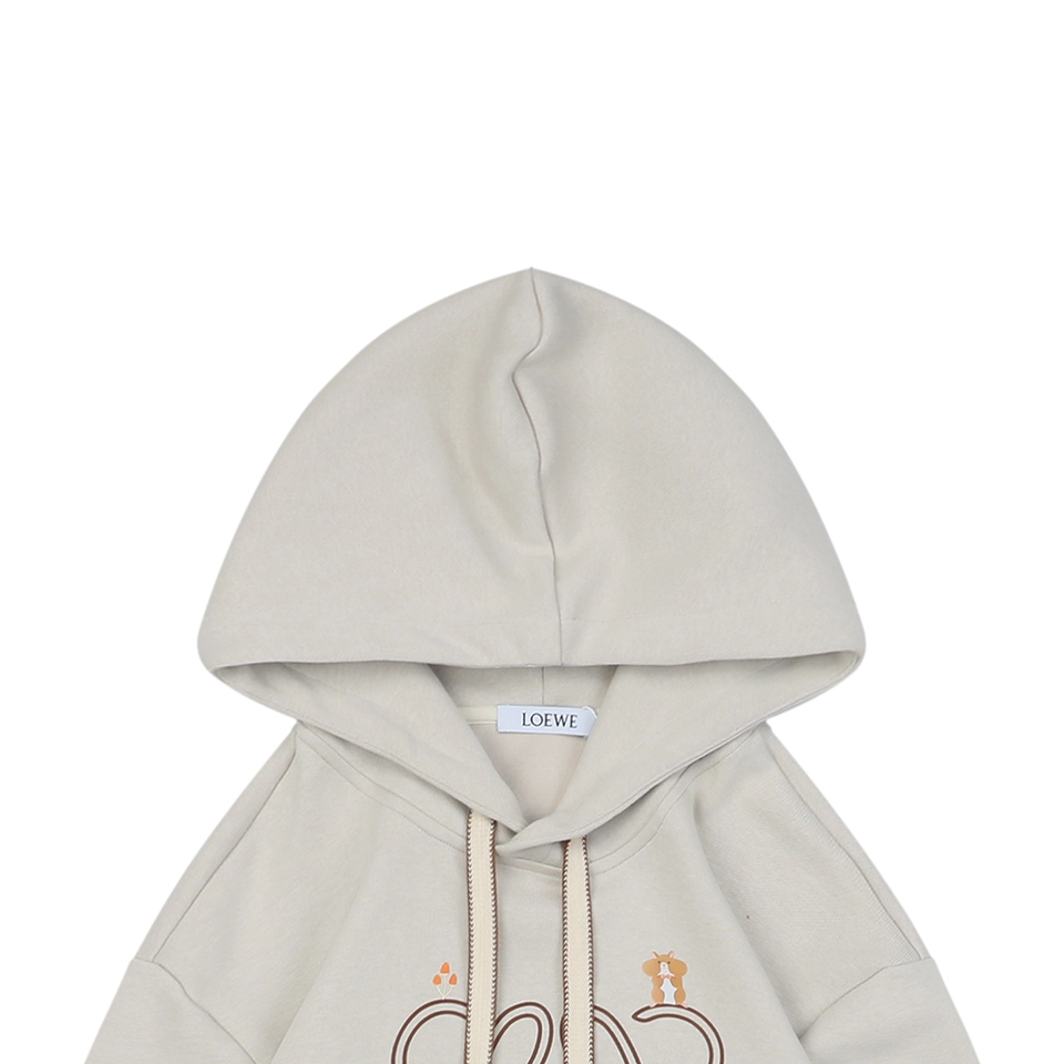 L Guinea Pig Puzzle Logo Embroidered Hoodie Beige