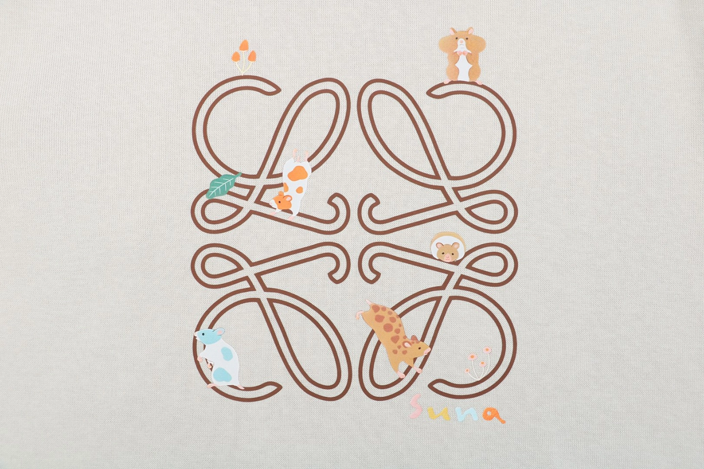 L Guinea Pig Puzzle Logo Embroidered Hoodie Beige Front Brand Print