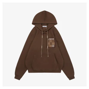 Loewe Anagram Grid Rubber Print Hoodie Brown Front view