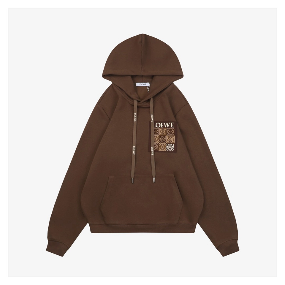 Loewe Anagram Grid Rubber Print Hoodie Brown Front view