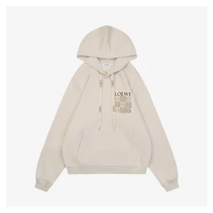 Loewe Anagram Grid Rubber Print Hoodie White Front view