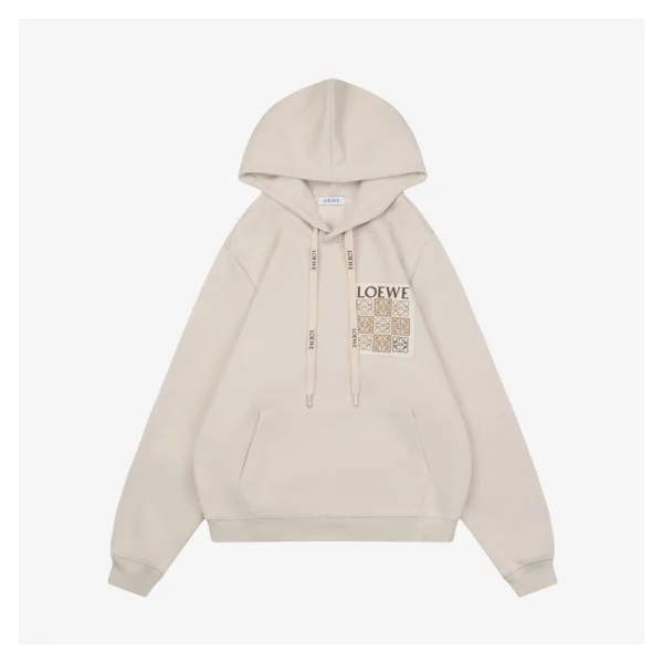 Loewe Anagram Grid Rubber Print Hoodie White Front view