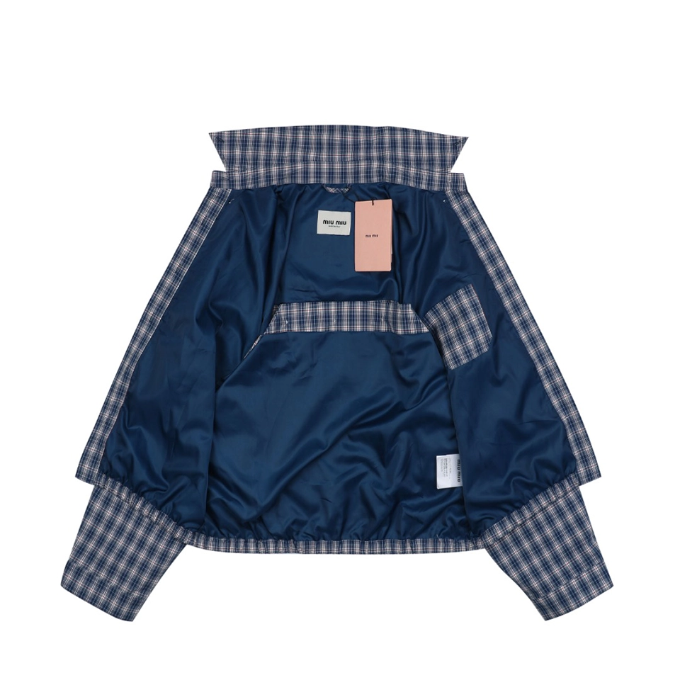 MM Blue Check Embroidered Logo Jacket Lining