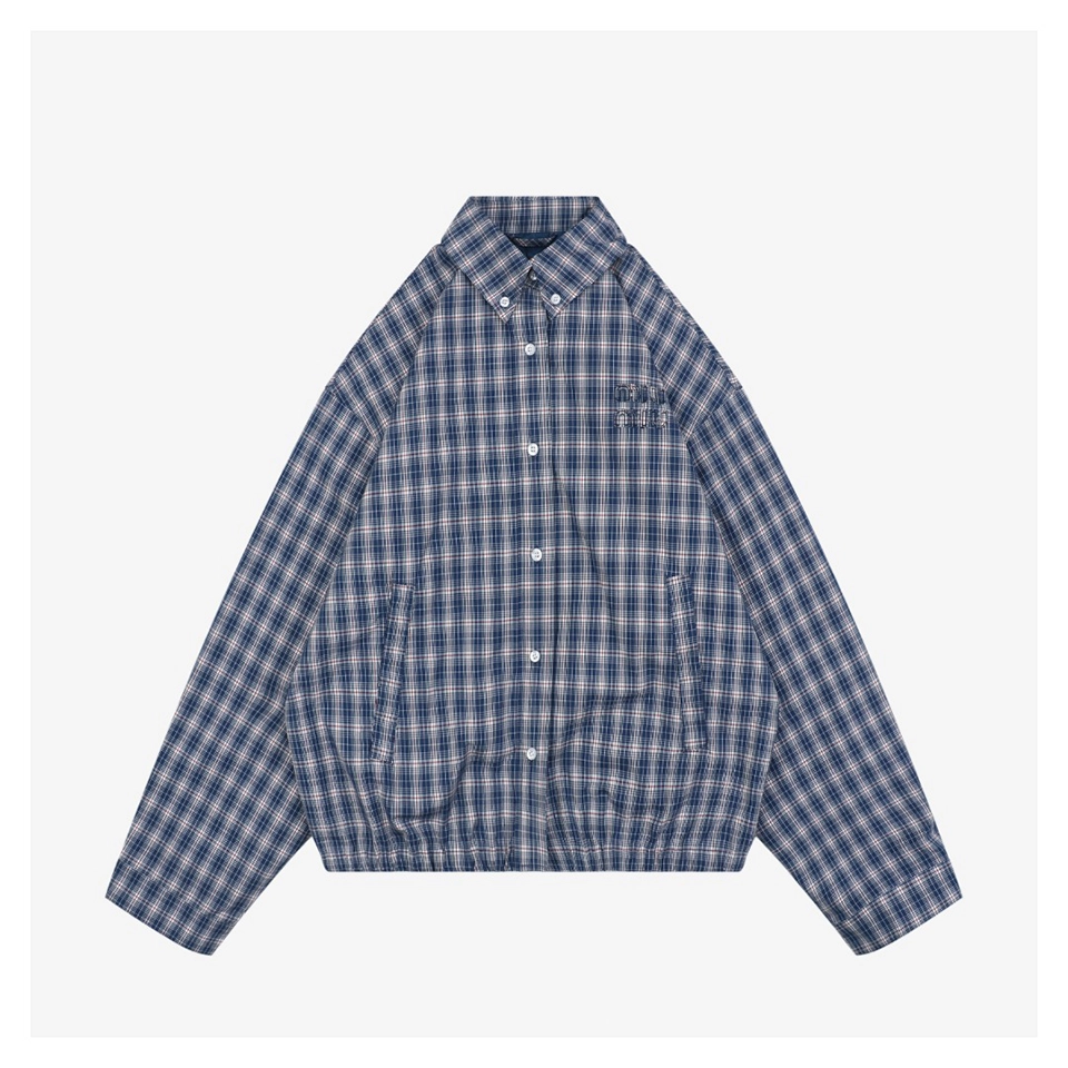 MM Blue Check Embroidered Logo Jacket