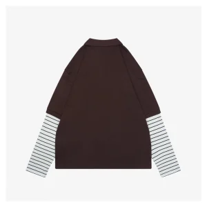 MM Brown Striped Long-Sleeve Polo Shirt Back view