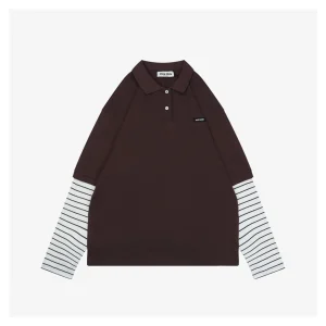 MM Brown Striped Long-Sleeve Polo Shirt