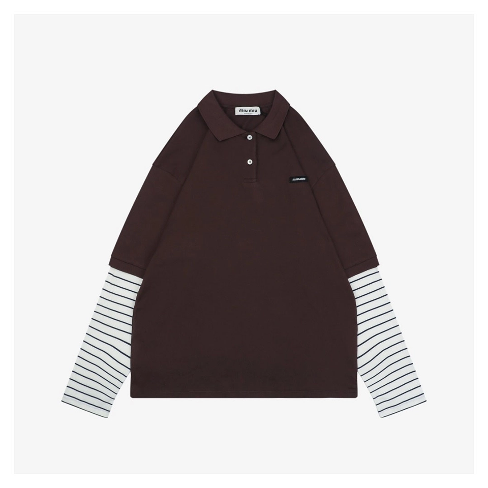 MM Brown Striped Long-Sleeve Polo Shirt