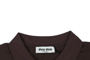 MM Brown Striped Long-Sleeve Polo Shirt Collar