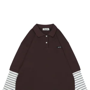 MM Brown Striped Long-Sleeve Polo Shirt