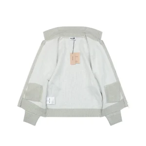 MM Heather Grey Wool-Blend Knit Zip Jacket Lining