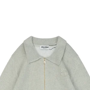 MM Heather Grey Wool-Blend Knit Zip Jacket