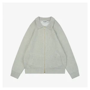 MM Heather Grey Wool-Blend Knit Zip Jacket Front view