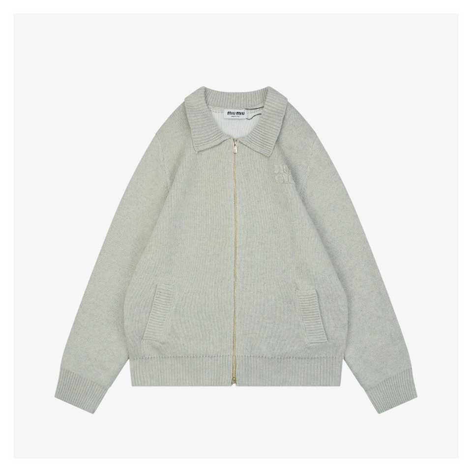 MM Heather Grey Wool-Blend Knit Zip Jacket Front view