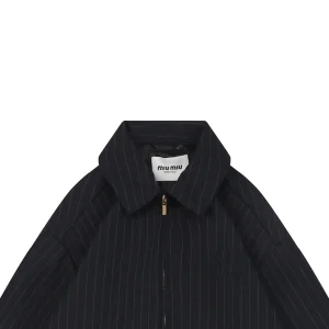 MM Pinstripe Logo Embroidered Zip Jacket